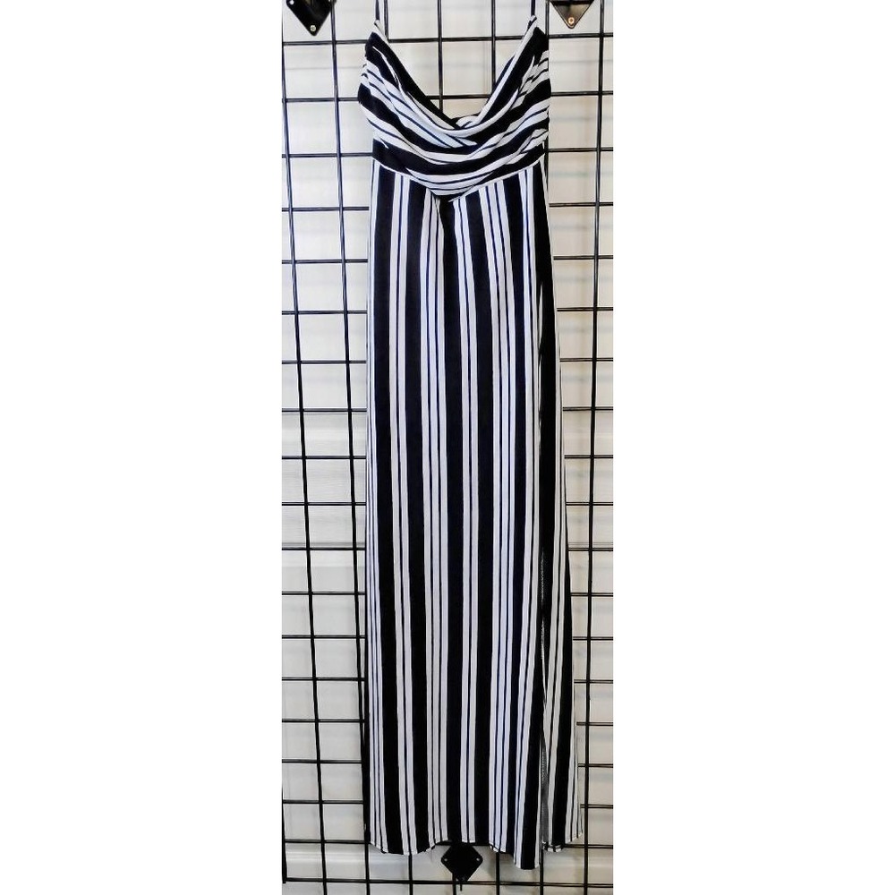 Banana Republic Womens Black White Striped Strapless Resort Dress Size M NWT